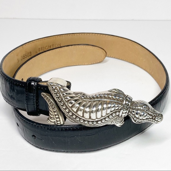 Brighton Accessories - Brighton Vintage Black Leather Belt Silver Gator